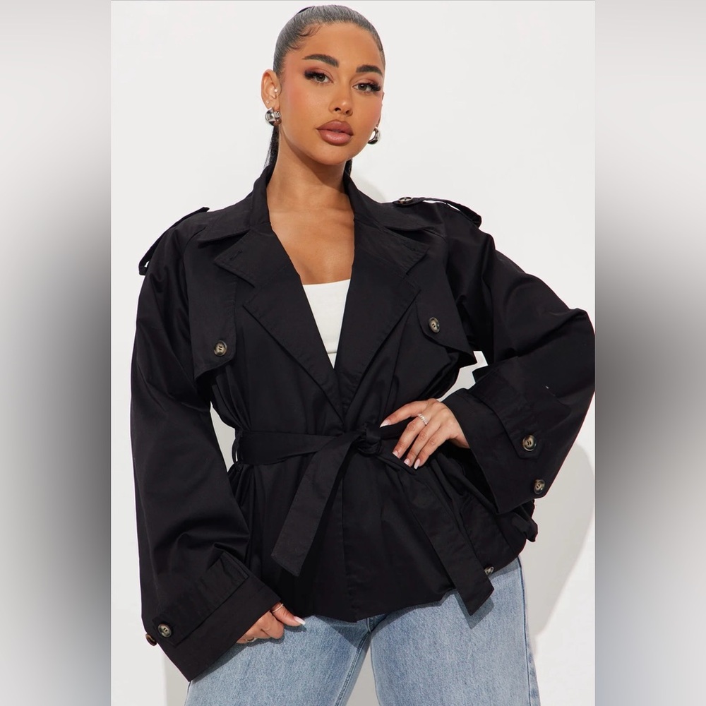 Fashion Nova Black Tie-Waist Trench Coat